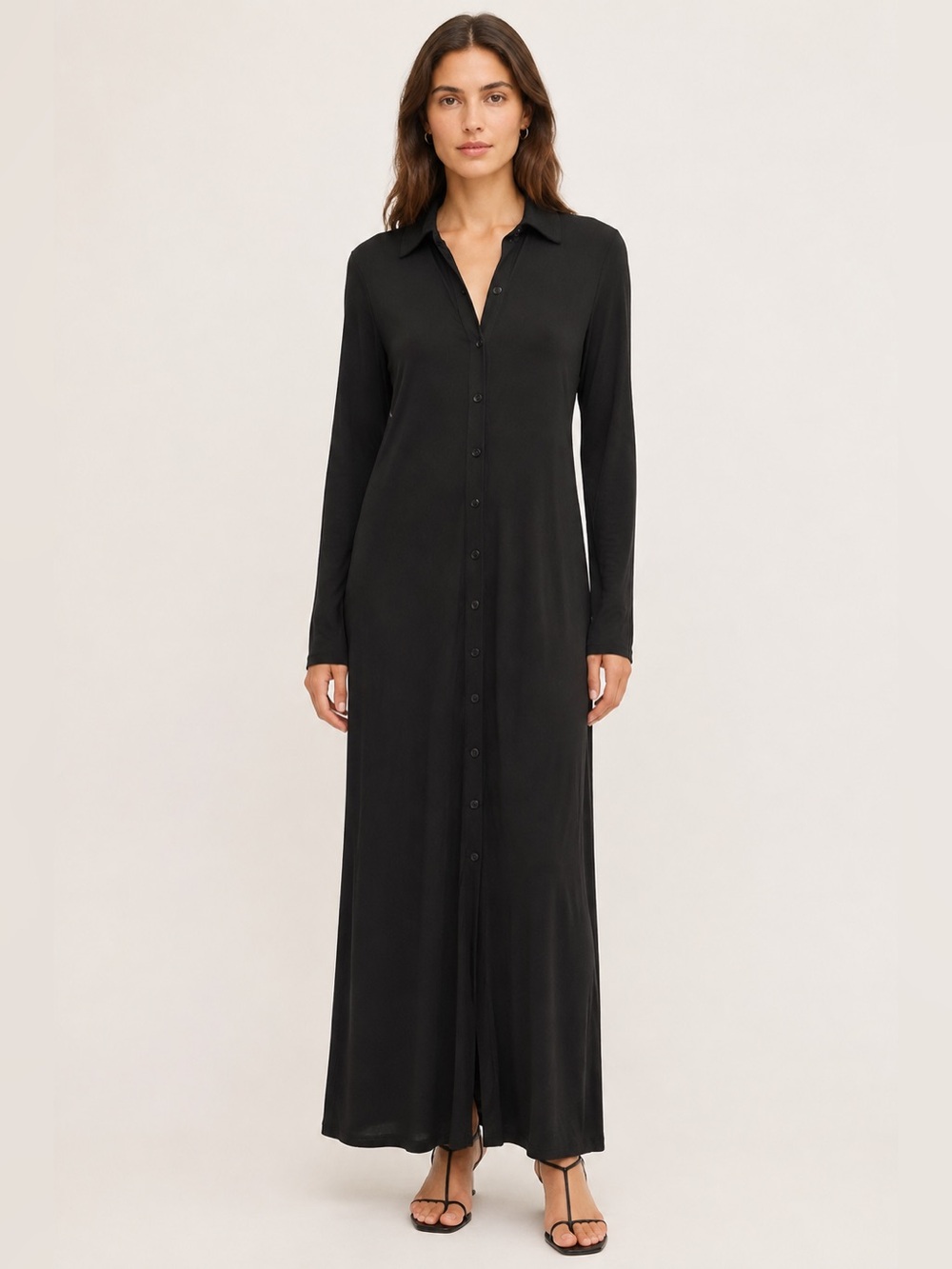 Reformation Black Collared Full Button-Front Long Sleeve Maxi Dress Size Medium